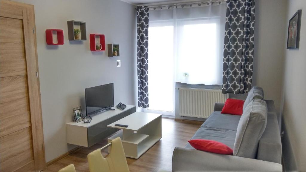un soggiorno con divano e TV di Apartament Marzenie 6 - Opole a Opole