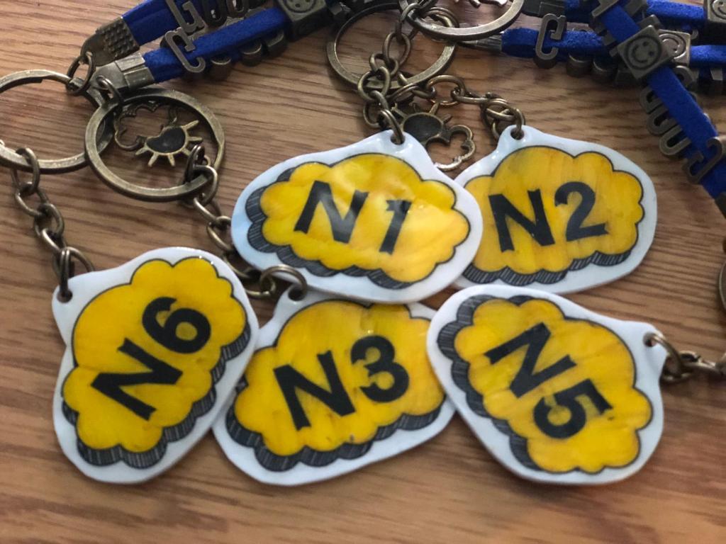 a group of keychains with the word no on them at A Good Man Hostel in Hualien City