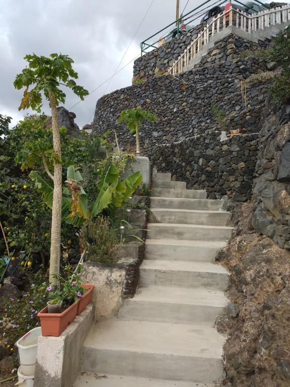 a set of stairs leading up to a rock wall at Apartamento Puerto Estaca 3 in Puerto de la Estaca