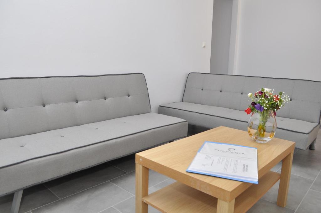 A seating area at Polymnia Apartments Lassi