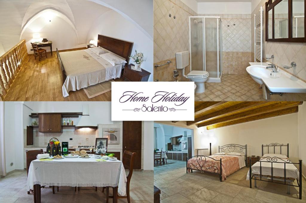 un collage di quattro foto di una camera d'albergo di Home Holiday Salento Casa Agrosì a Supersano