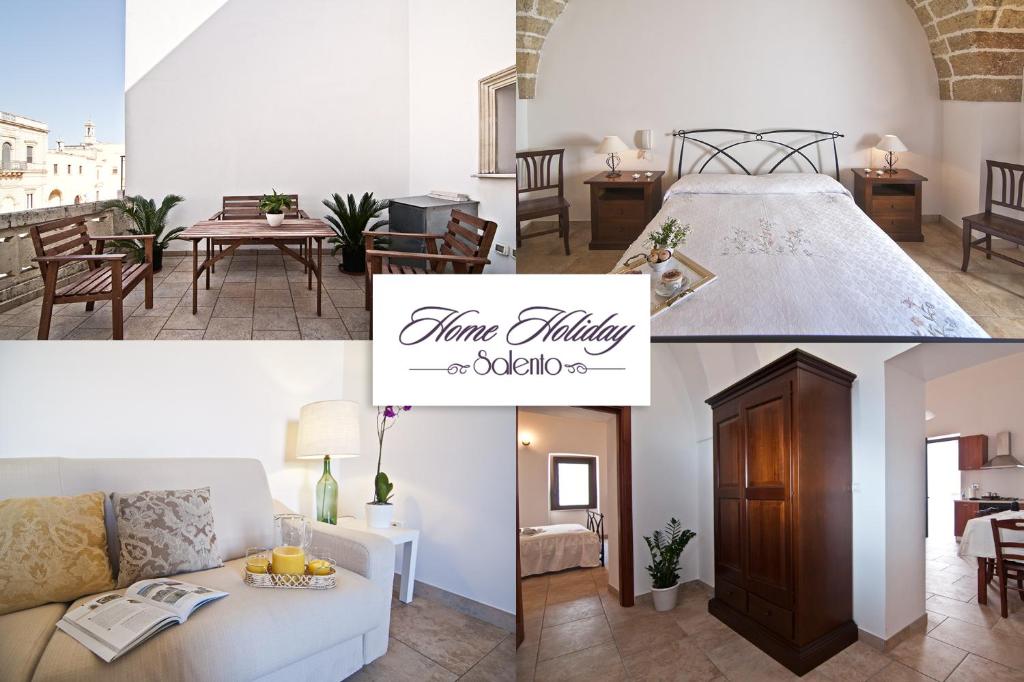 een collage van foto's van een woonkamer en een slaapkamer bij Home Holiday Salento Casa Agrosì Don Camillo in Presicce