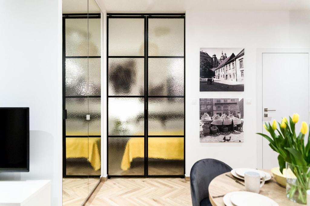 Televízia a/alebo spoločenská miestnosť v ubytovaní apartamenty Stary Kraków GO