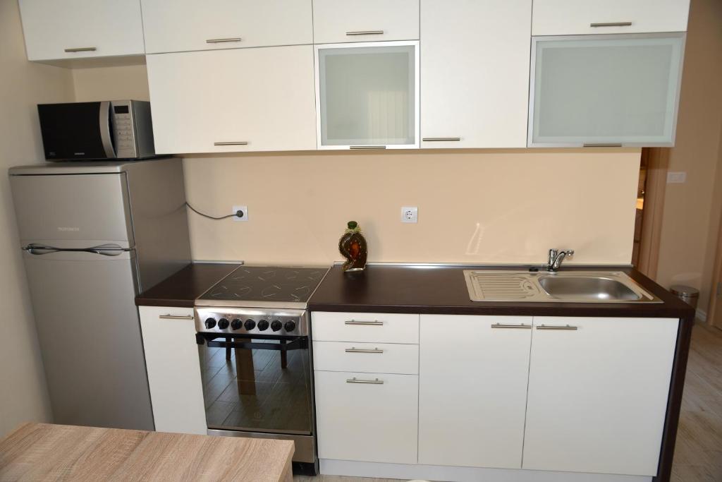 Kuchyň nebo kuchyňský kout v ubytování Apartments Mianiko