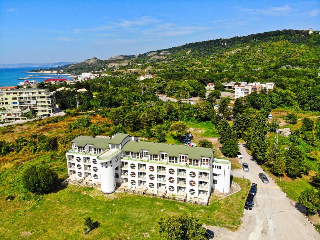 an aerial view of a building on a hill at Saint George Hotel 1 in Balchik
