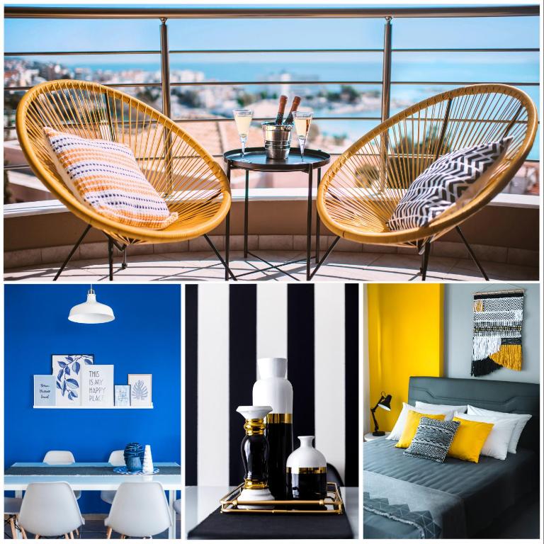 a room with a rattan chair and a table at Sea Breeze Experience in Kavála