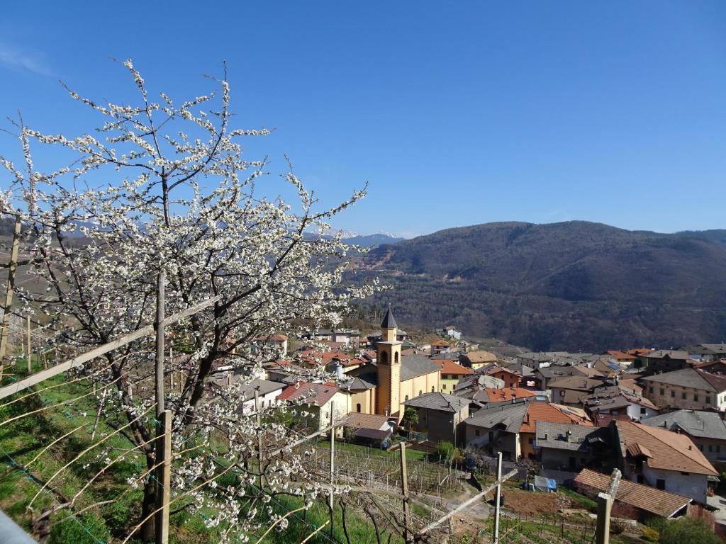 una pequeña ciudad con una torre de reloj y una ciudad en B&B San Valentino, en Giovo