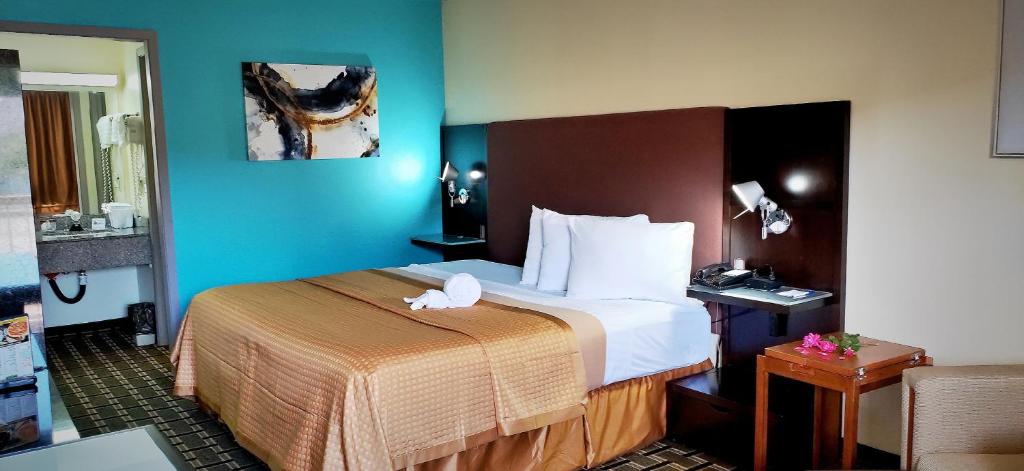 um quarto de hotel com uma cama num quarto em Discovery Inn Lafayette em Lafayette