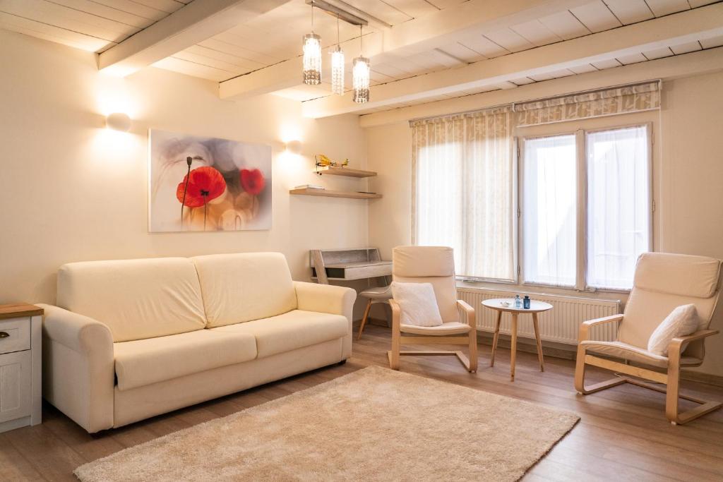 ein Wohnzimmer mit einem Sofa, Stühlen und einem Tisch in der Unterkunft Gruia Lofts in Cluj-Napoca