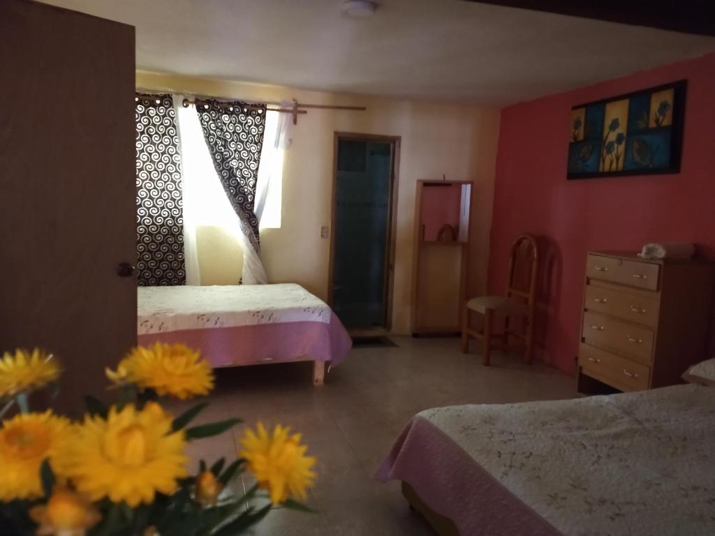 Letto o letti in una camera di El paraíso de Zacatlán DEPARTAMENTO con JARDÍN, 11 pax