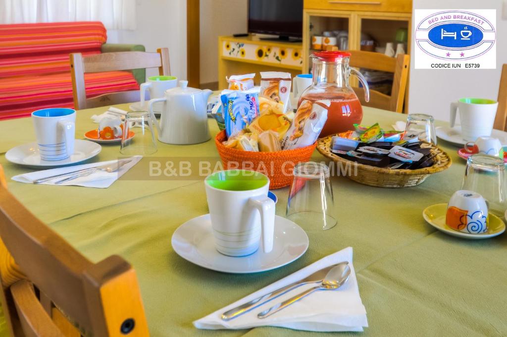 Možnosti snídaně pro hosty v ubytování Babbai Giommi