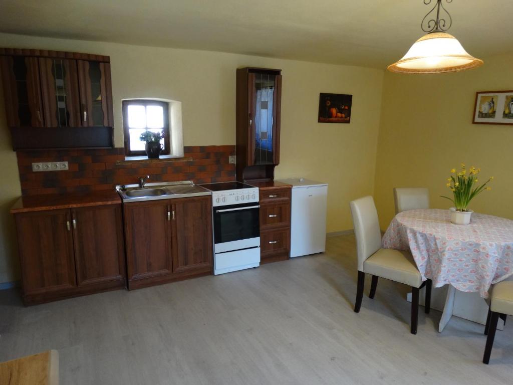 Kuchyň nebo kuchyňský kout v ubytování Apartmány Matilda