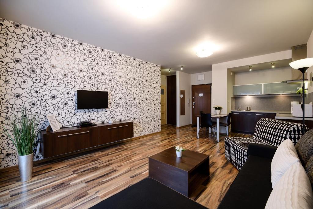 Televízia a/alebo spoločenská miestnosť v ubytovaní Apartments of Pawia