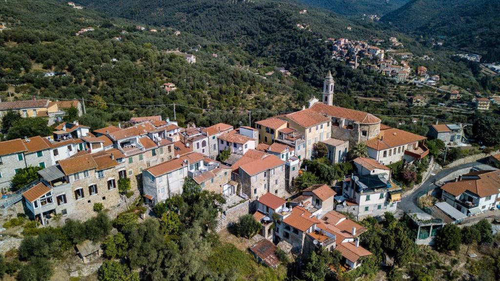 an aerial view of a town in a mountain at Lovely renovated apartment near Dolcedo in Dolcedo