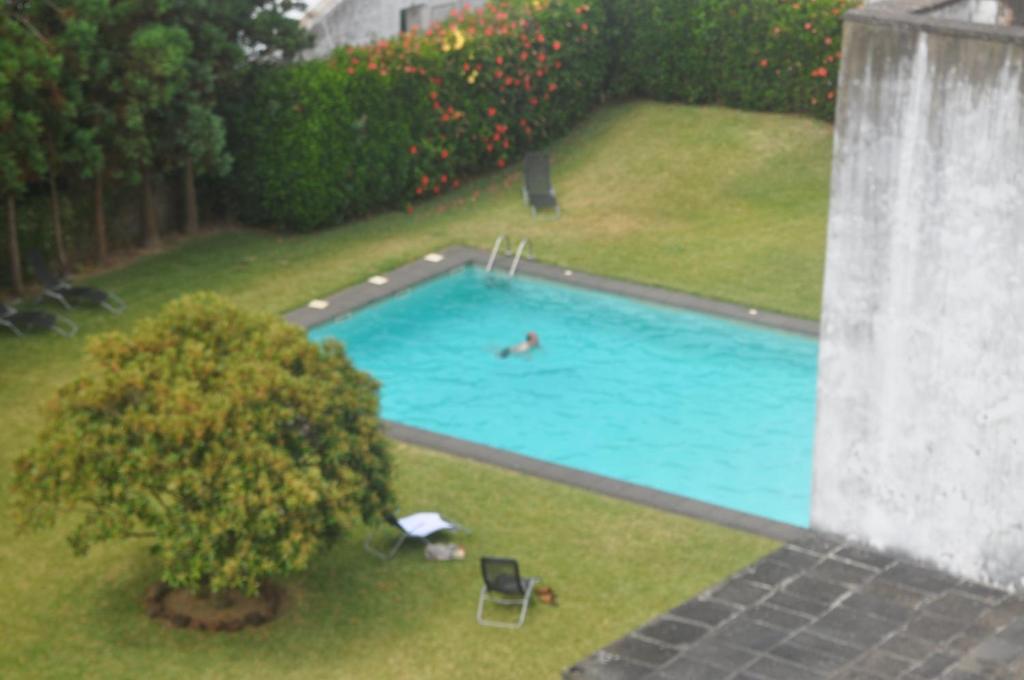 an overhead view of a swimming pool with a person in it at Convento de São Francisco in Vila Franca do Campo