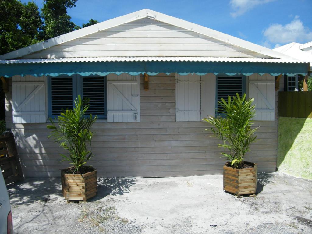 a house with two plants in front of it at LES HAUTS DE FALAISE in Bouillante