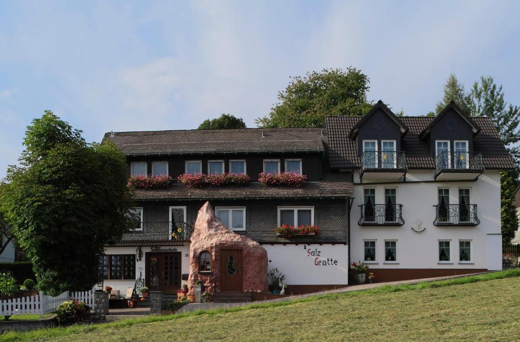 una gran casa blanca y negra en una colina en Apartmenthaus Sonnenschein, en Winterberg