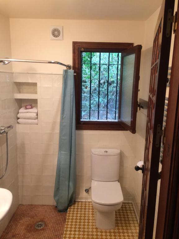 a bathroom with a toilet and a window at villaquinta in La Herradura