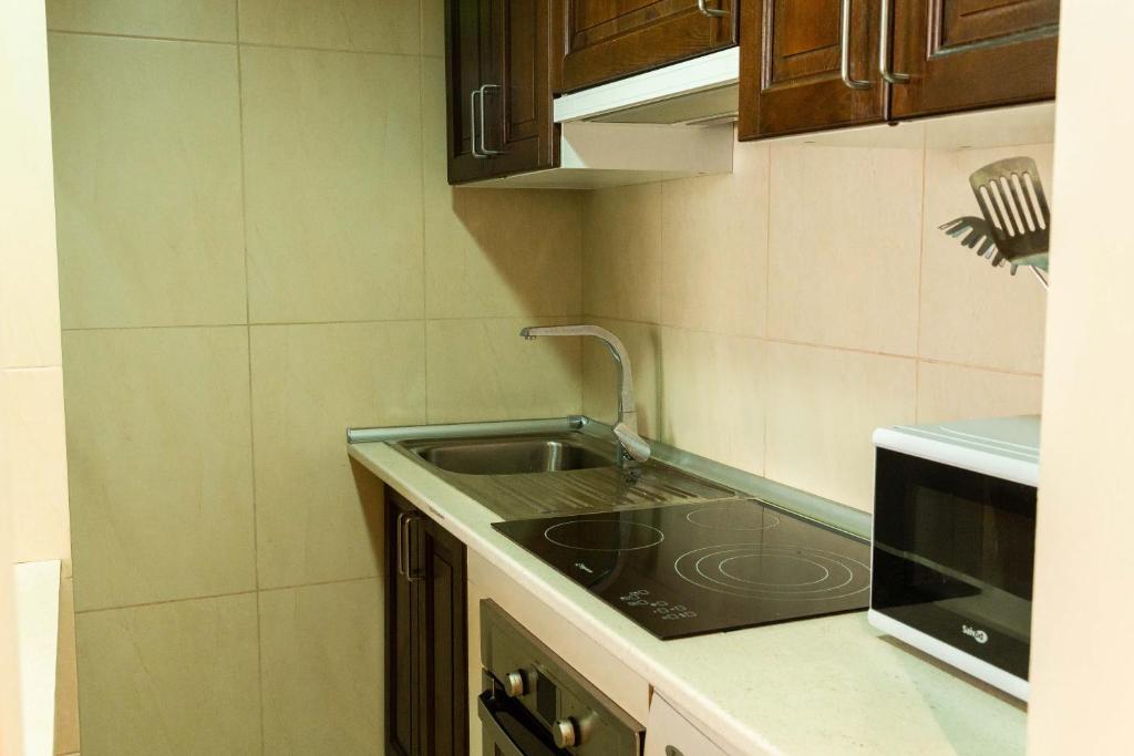Kuchyň nebo kuchyňský kout v ubytování Apartamentos Duque