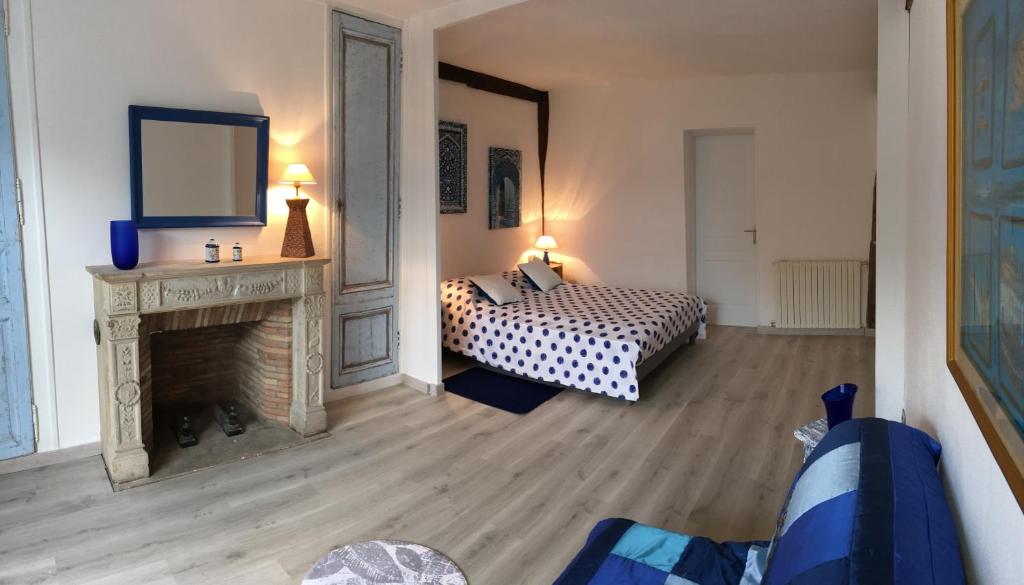 un soggiorno con letto e camino di Les Citadines a Amboise