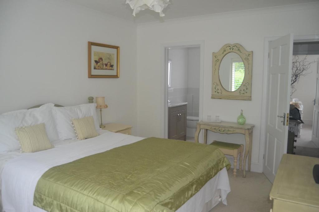 a bedroom with a large bed and a mirror at Windy Willums in Christchurch