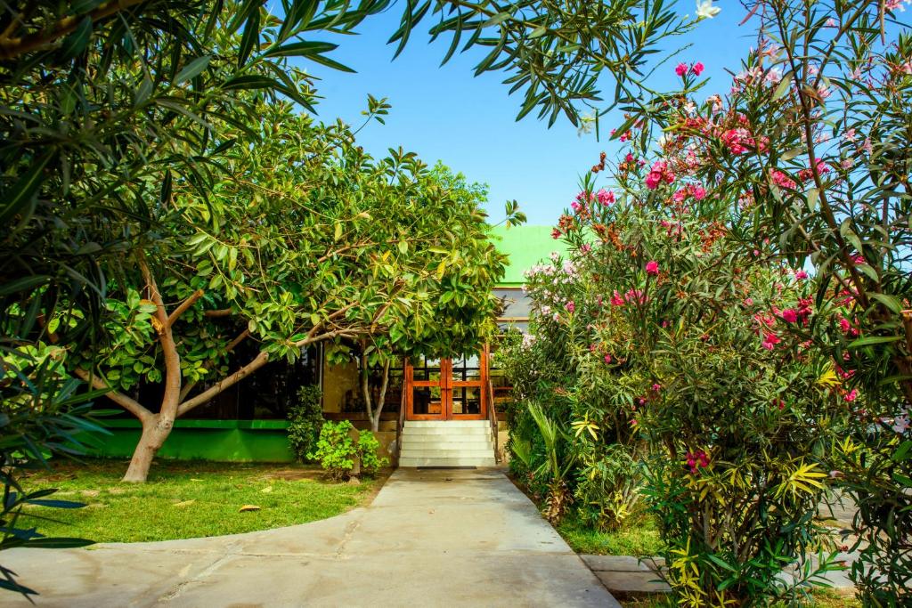 uma casa com um jardim com árvores e flores em Hotel del Valle Azapa em Arica