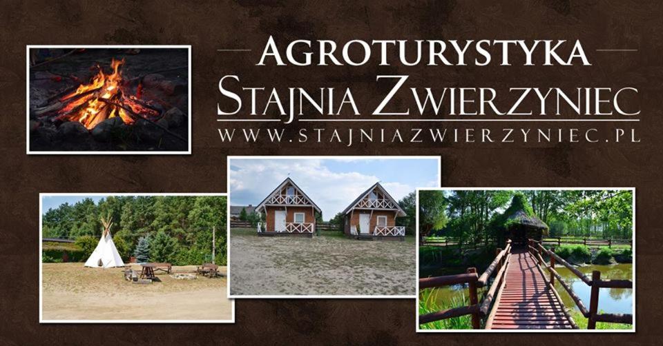 un collage de fotos de una casa y un incendio en Agroturystyka Stajnia Zwierzyniec en Międzychód