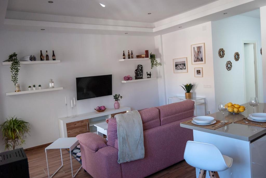 A television and/or entertainment centre at Apartamentos Cantarería, Rosa Mosqueta