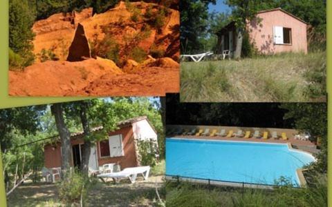 un collage de photos d'une piscine et d'une maison dans l'établissement Gite des Ocres, à Villars