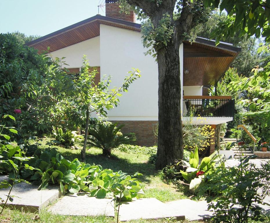 a garden with a tree in front of a house at Bed And Breakfast 22 Garibaldi Home in Riccione