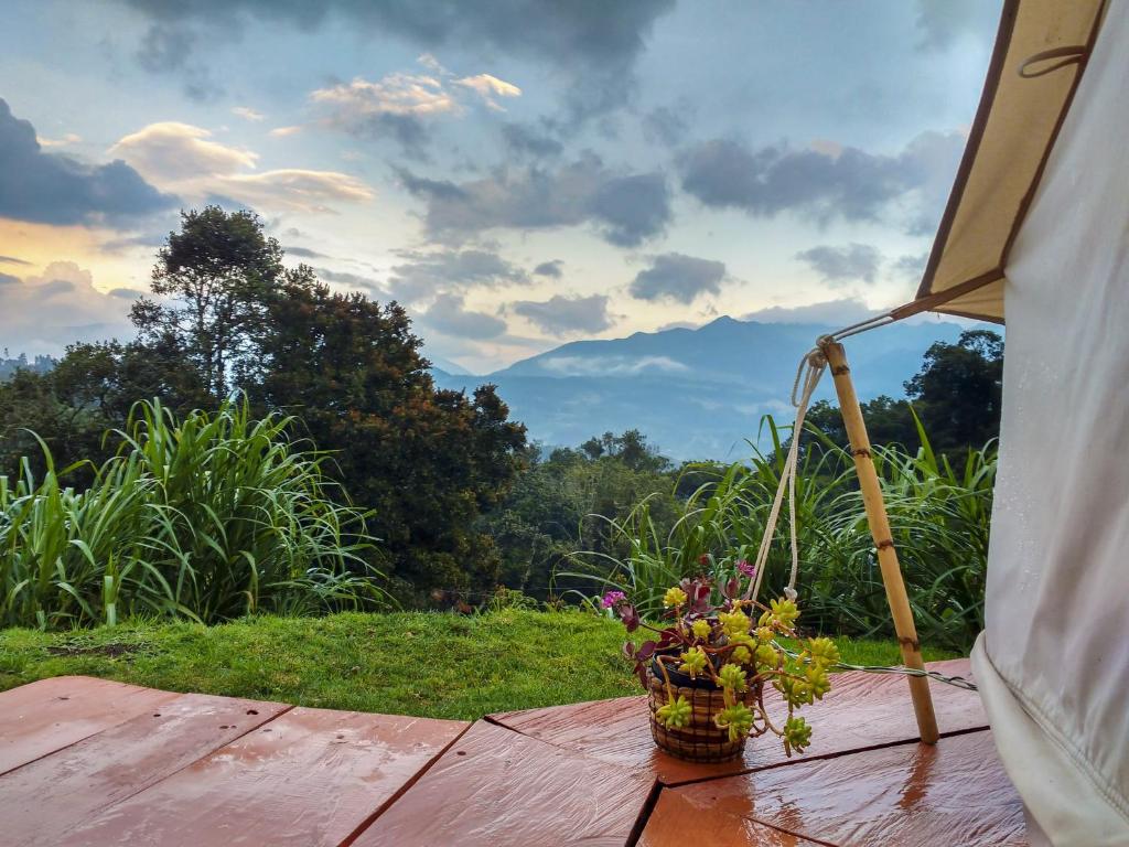 Nespecifikovaný výhled na hory nebo výhled na hory při pohledu z luxury tent