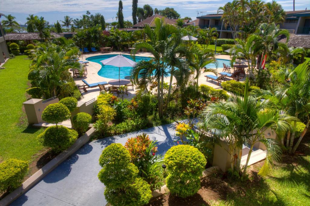 an aerial view of the pool at the resort at Tanoa Waterfront Hotel in Lautoka