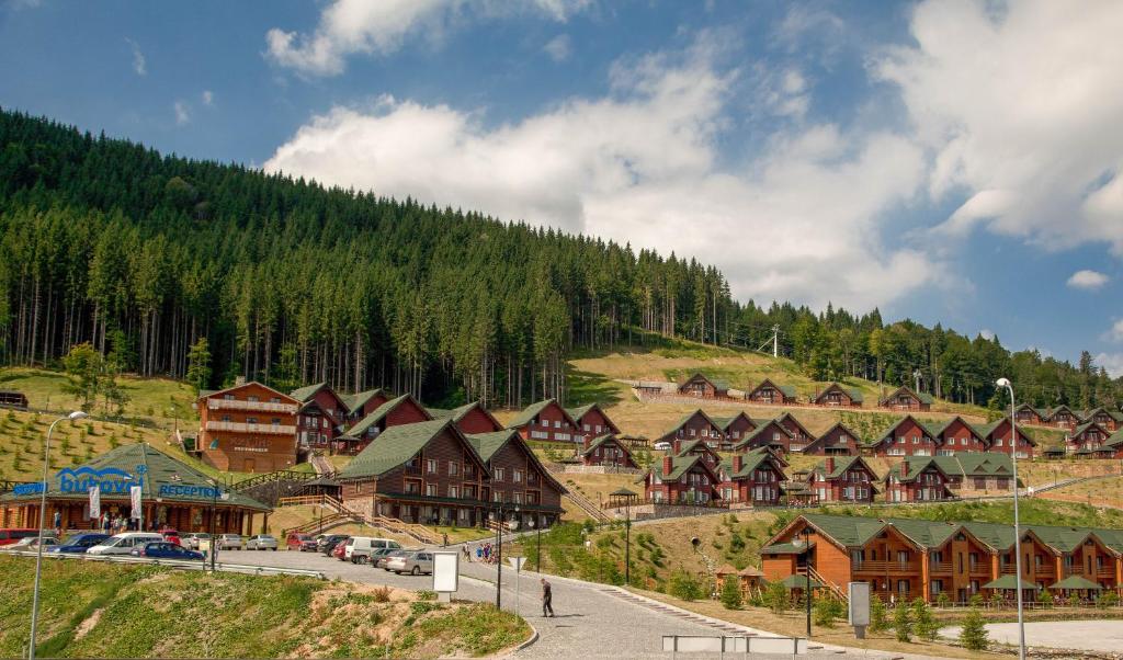 a resort with a bunch of buildings on a mountain at Bukovel Hotel in Bukovel