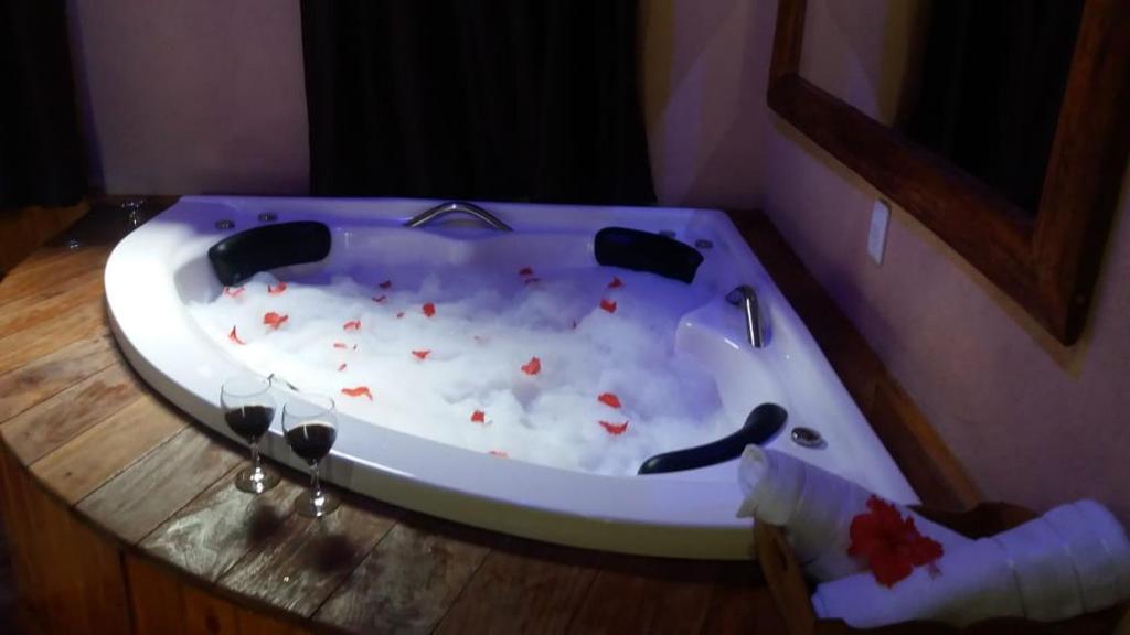 Una bañera blanca con sangre dentro. en POUSADA BELA HELENA, en Visconde De Maua