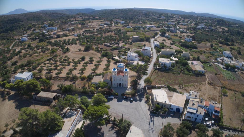 an aerial view of a building in a city at Theofilos Appartements in Livadi