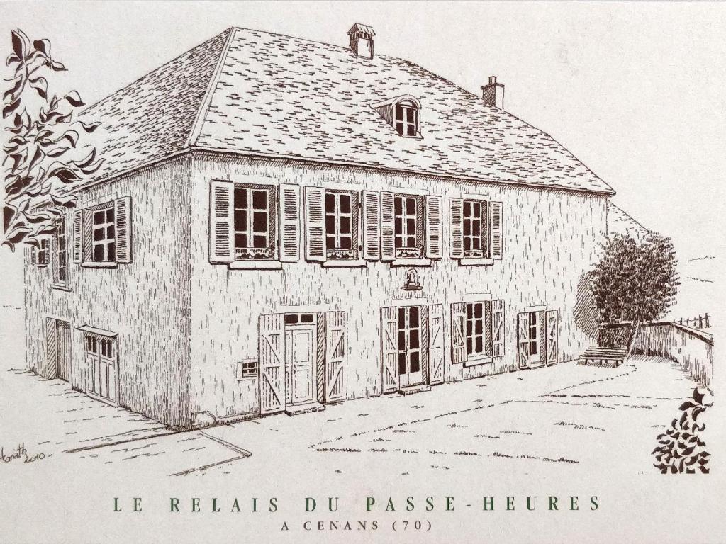 un dibujo de una casa con un edificio en Le Relais du Passe-Heures, en Cenans