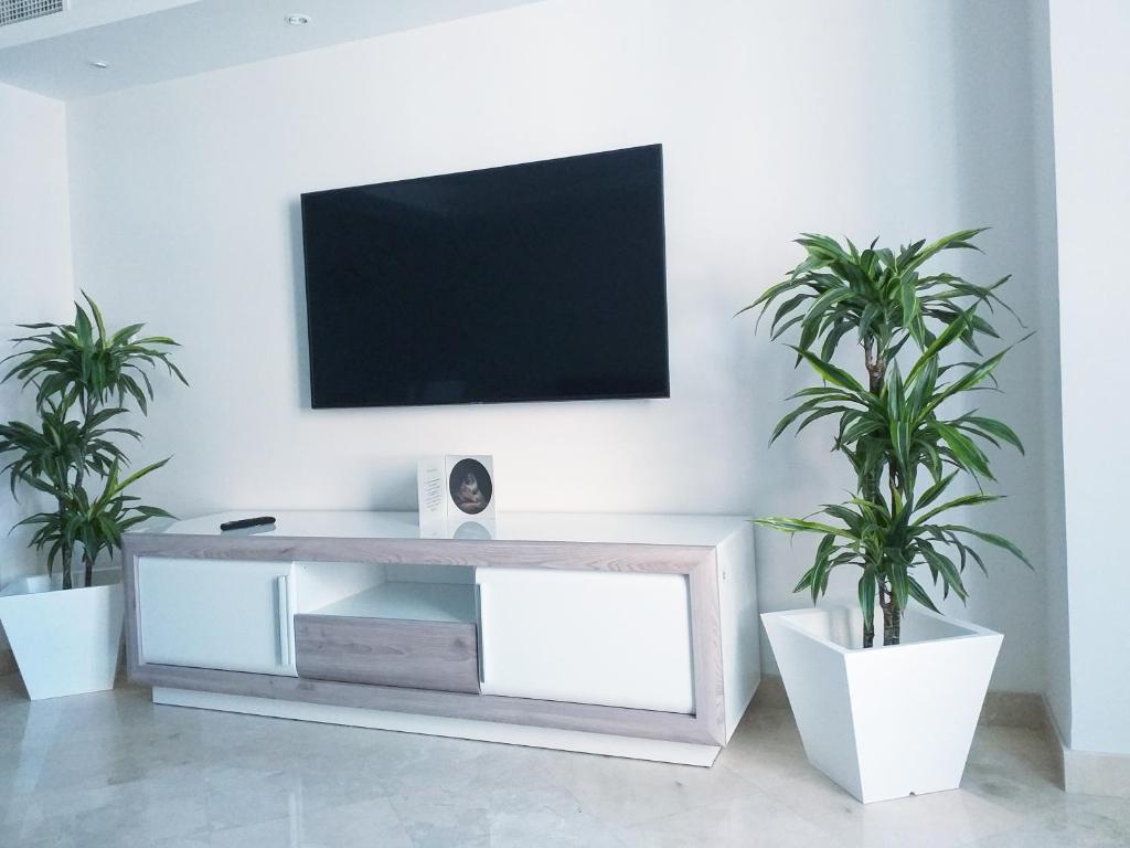 Televízia a/alebo spoločenská miestnosť v ubytovaní Rentaly Holidays Apartamento Playa Almeria