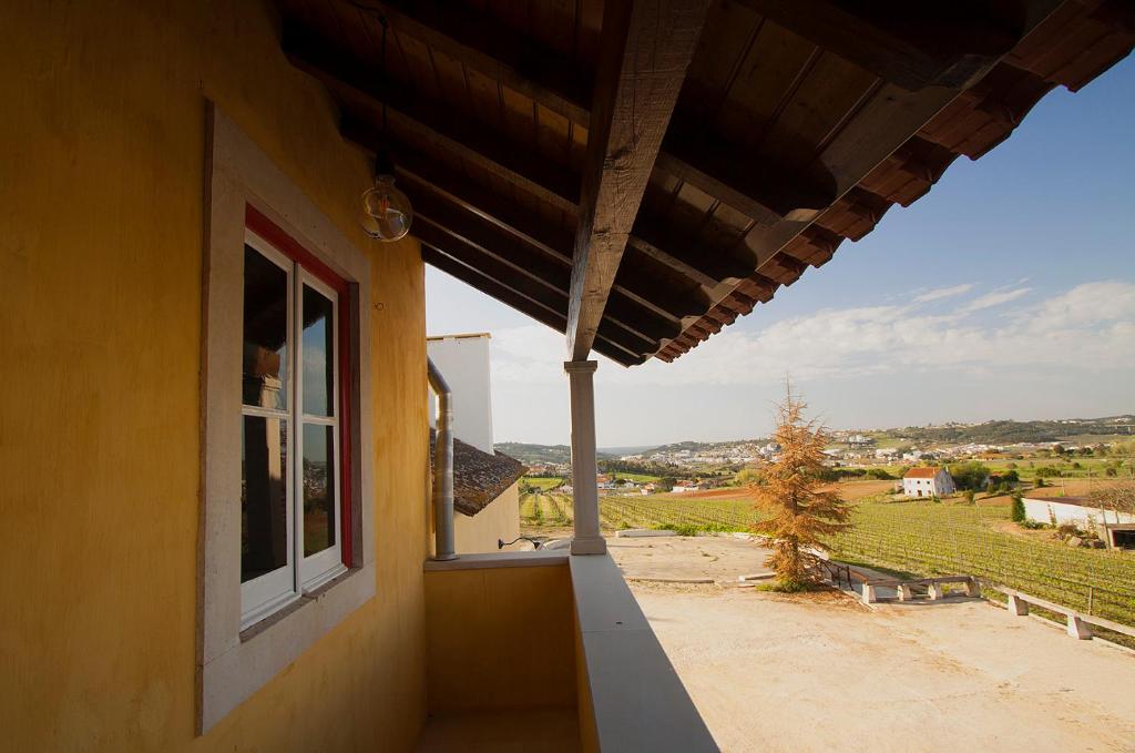 a window of a house with a view of a vineyard at Quinta dos Capuchos Casa da Adega in Alcobaça