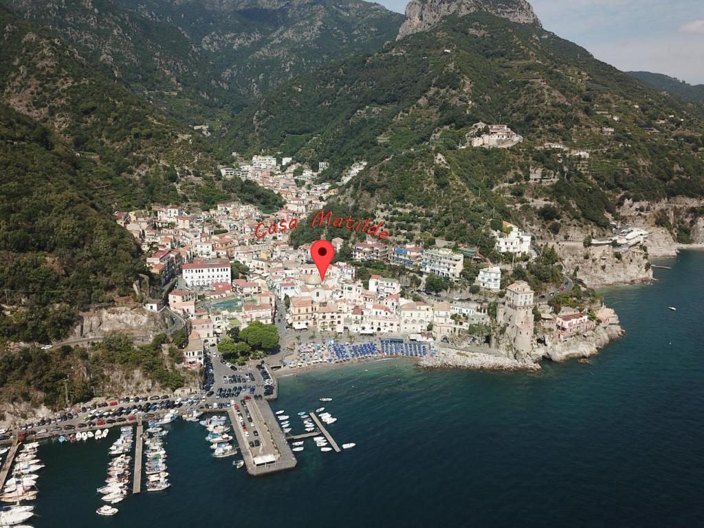 an aerial view of a town on the side of a mountain at CASA MATILDE - Cetara - Costiera Amalfitana in Cetara