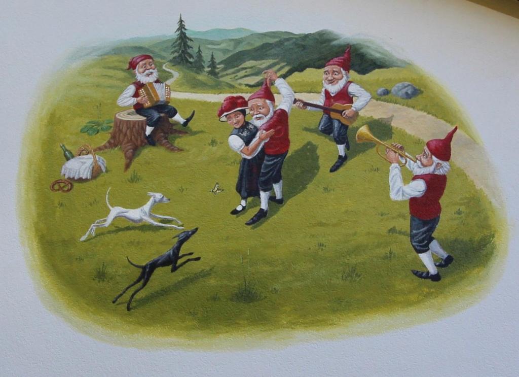 une peinture d'un groupe d'enfants jouant de la musique dans l'établissement Ferienhaus Frei 2 Titisee, à Titisee-Neustadt