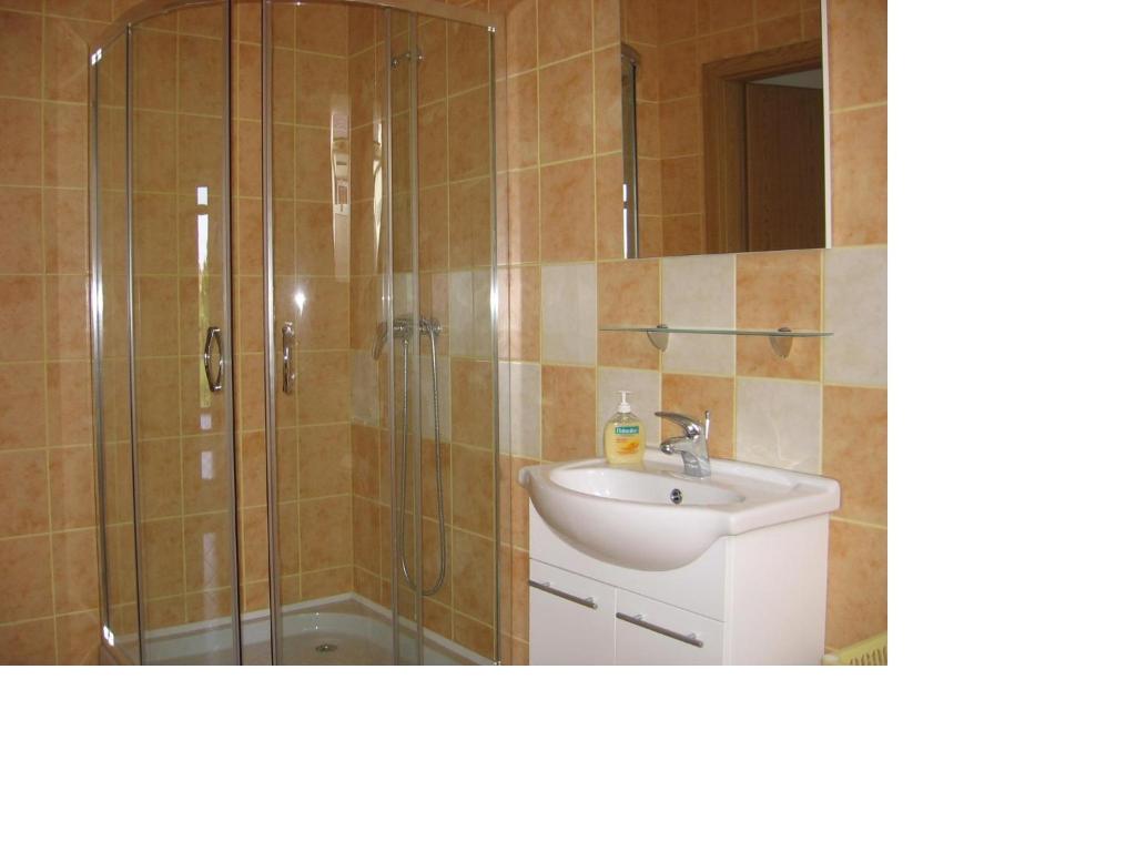 A bathroom at Bodzavirág Apartman