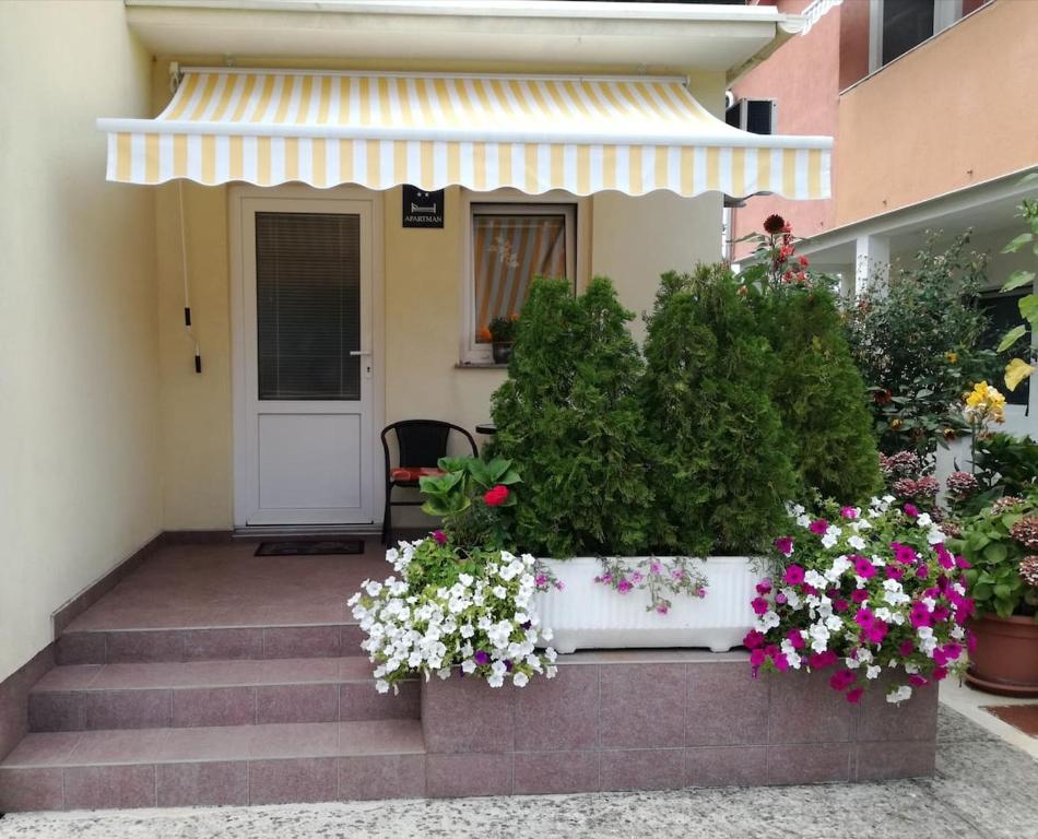a front door of a house with flowers at Ivana in Fažana