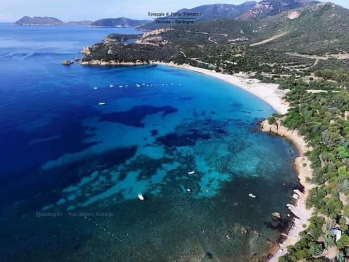 uma vista aérea de uma praia e do oceano em B&B Su Briglioni em Teulada