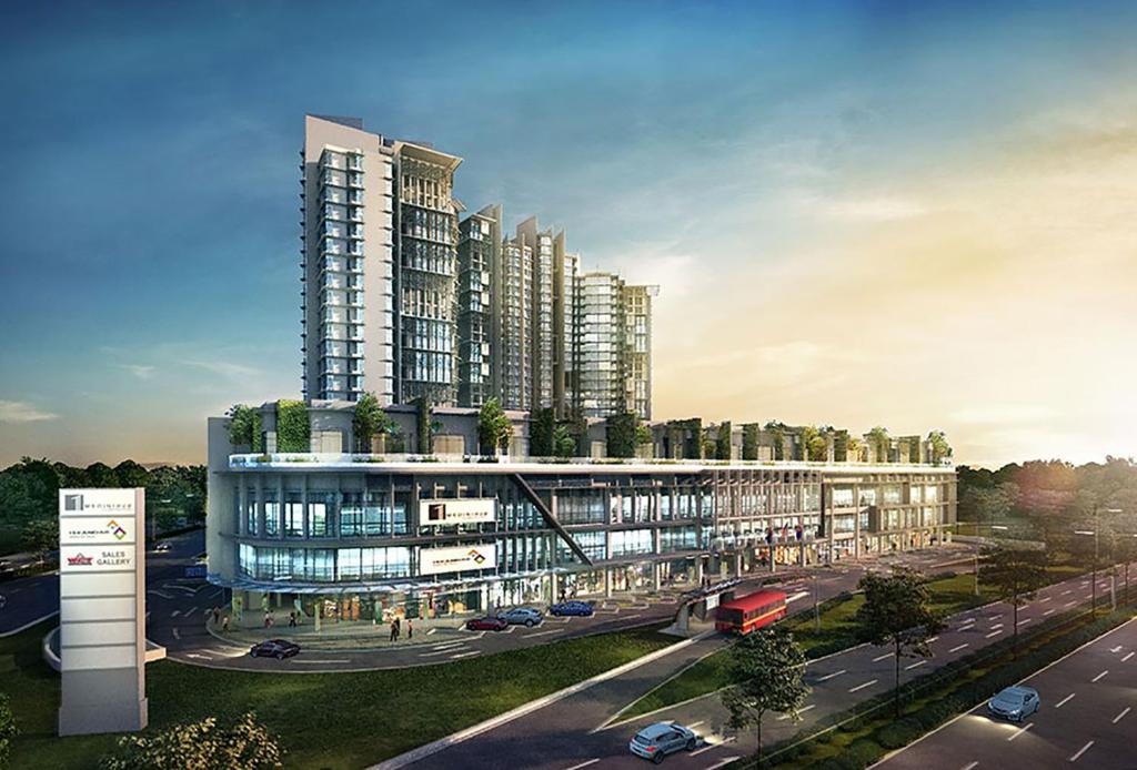 a rendering of a large building with a street at 1Medini Condo By JBLOKA in Nusajaya