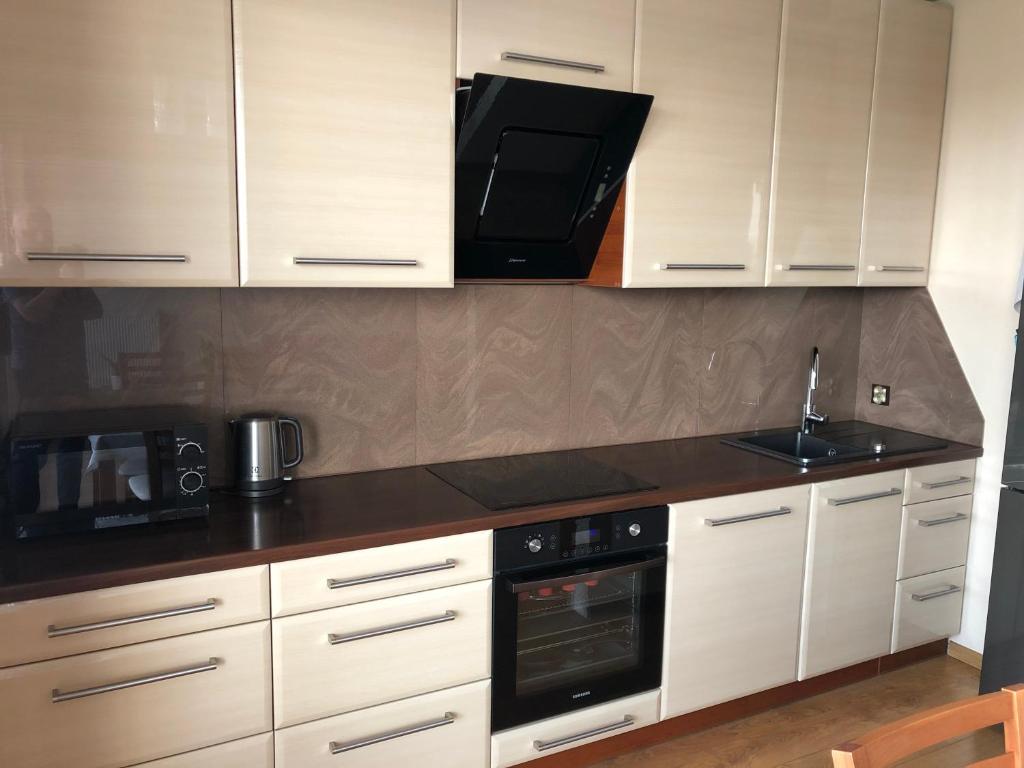 Kuchyň nebo kuchyňský kout v ubytování Apartament Jaśminowy Shiraz Gdynia
