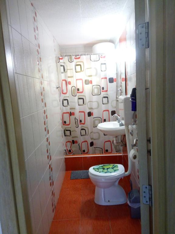 a bathroom with a toilet and a sink at Vicky Apartments in Kotor