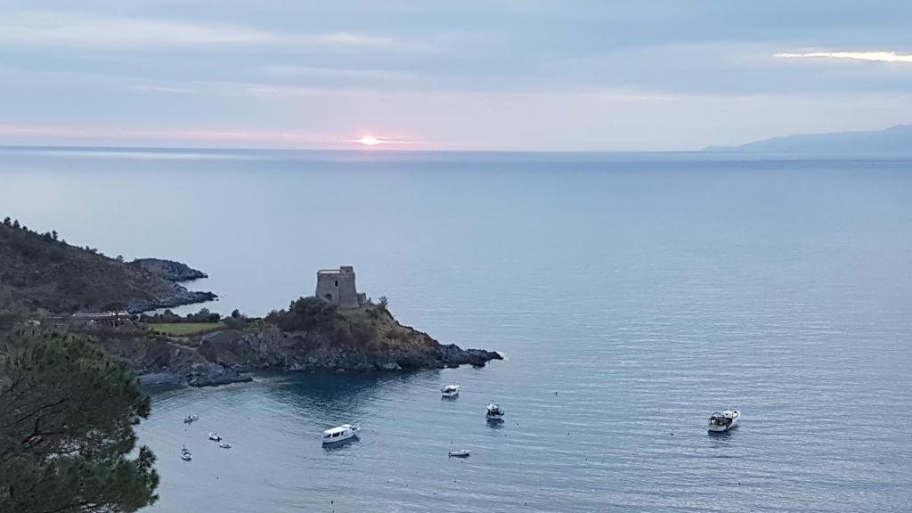 a group of boats in a body of water at Hotel Villa Principe in San Nicola Arcella