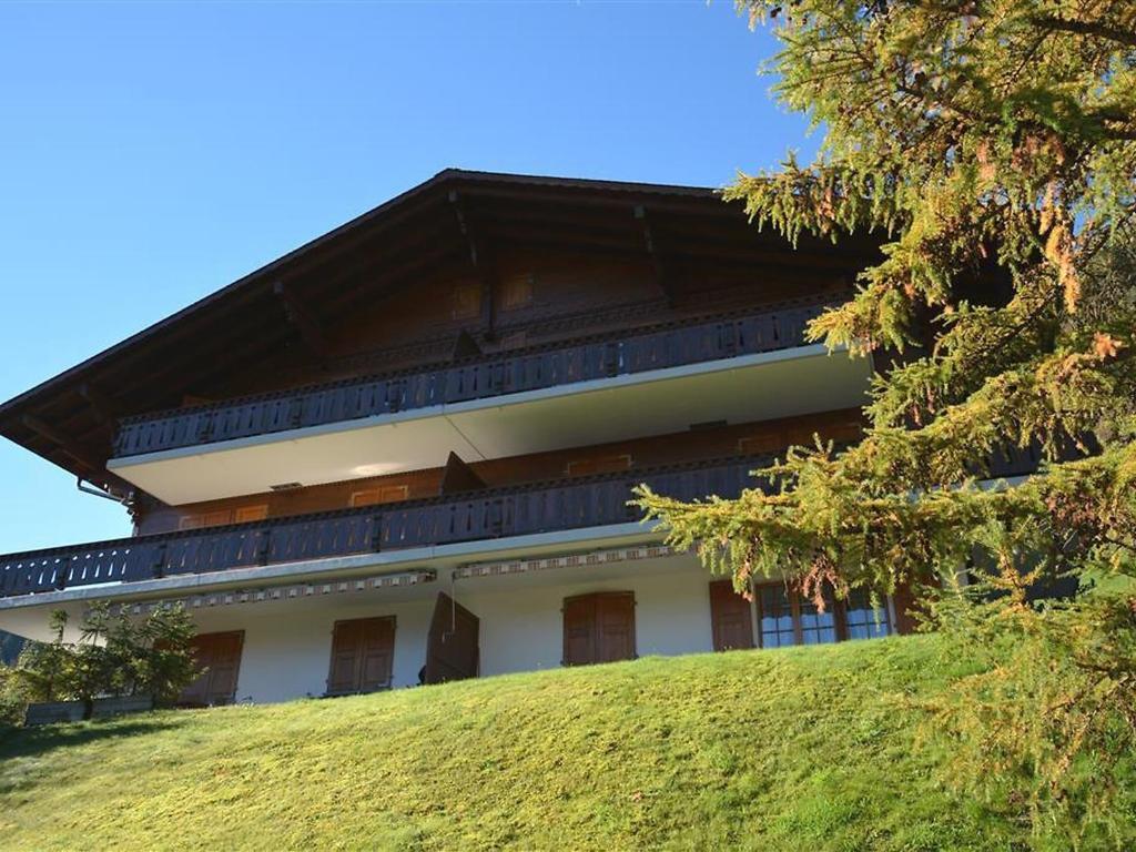 un edificio en la cima de una colina con césped en Apartment Hornflue - Baumann by Interhome en Gstaad