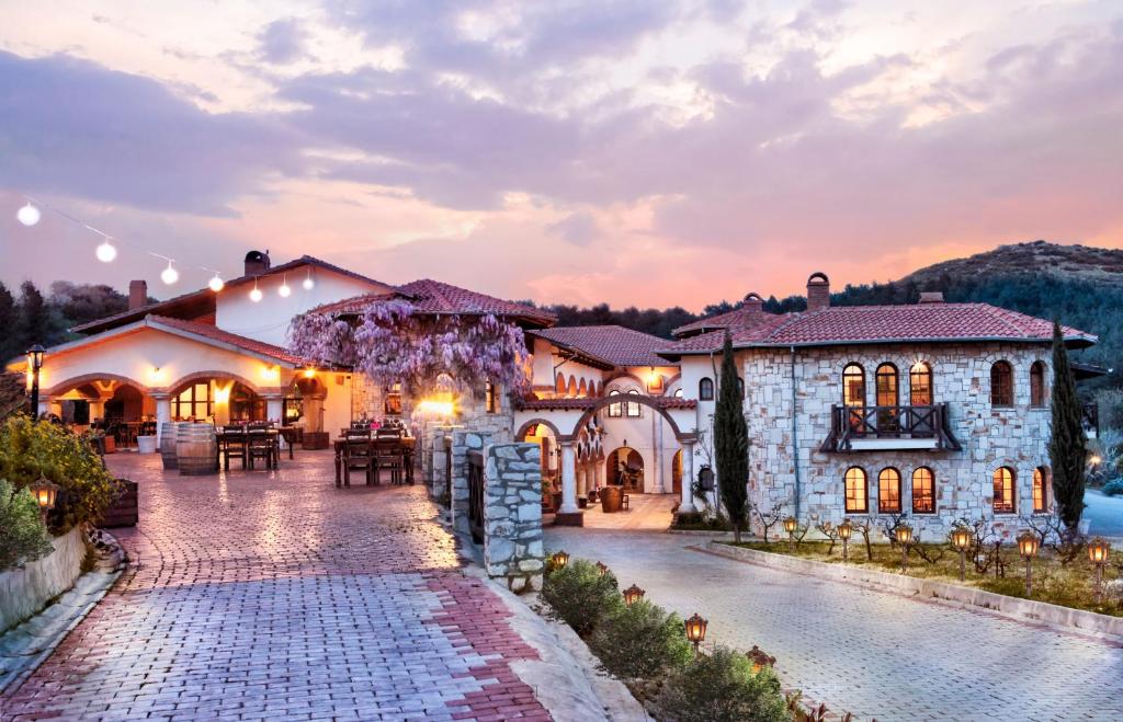 a stone house with a patio in front of it at VINIFERA VINEYARDS HOTEL in Selçuk