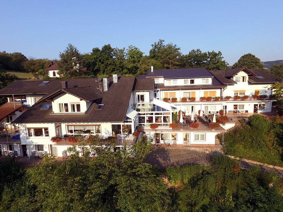 an aerial view of a large white building at Pension Bergterrasse in Annweiler am Trifels
